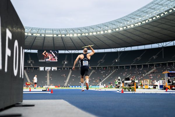 Julian Weber (USC Mainz) beim Speerwurf waehrend der deutschen Leichtathletik-Meisterschaften im Olympiastadion am 25.06.2022 in Berlin